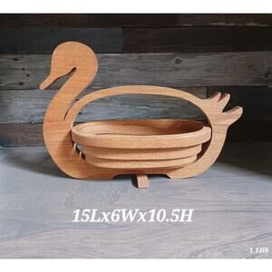 Vintage Wood Swan Pear Tree Collapsible Basket Signed John Keim